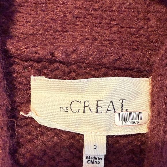 THE GREAT maroon red hearts lodge cardigan wool blend shawl collar sz 3- l Cali - Picture 2 of 7